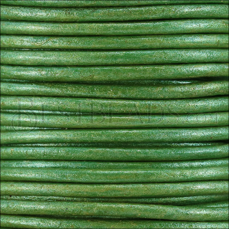 1.5mm round Indian leather - kelly green METALLIC - 25m SPOOL