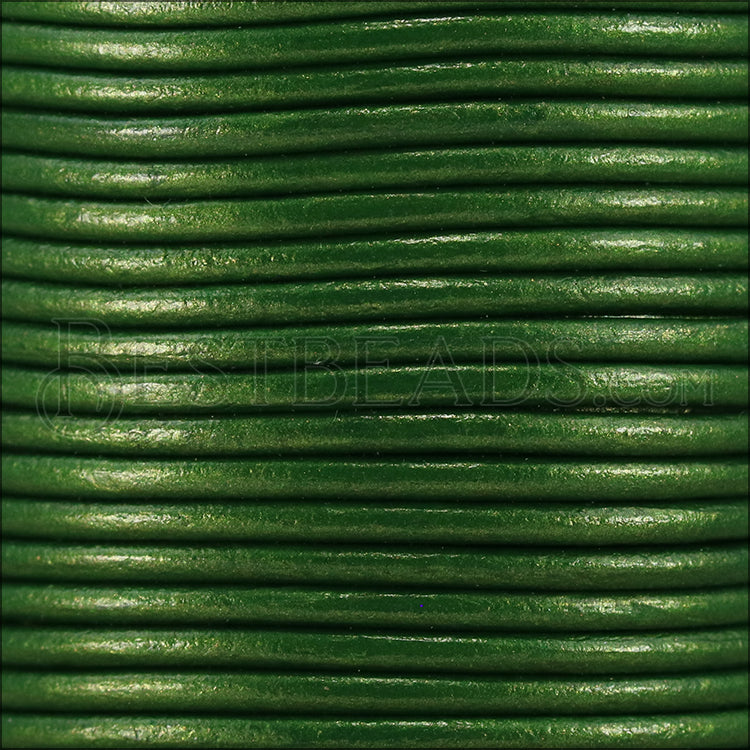 1.5mm round Indian leather - green METALLIC - 25m SPOOL