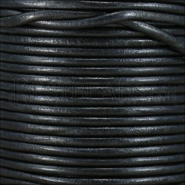 2mm round Indian leather - graphite - 25m SPOOL