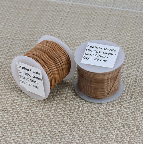 0.5mm round Indian leather - CREAM - 25m SPOOL