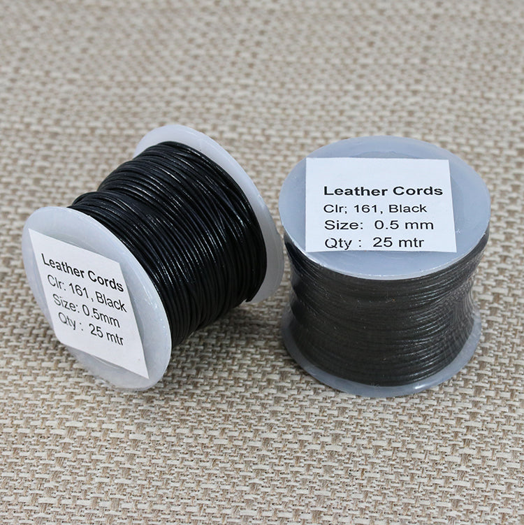 0.5mm round Indian leather - black - 25m SPOOL