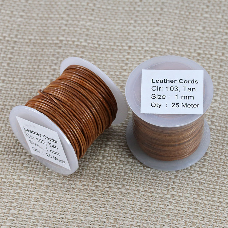 1mm round Indian leather - tan - 25m SPOOL