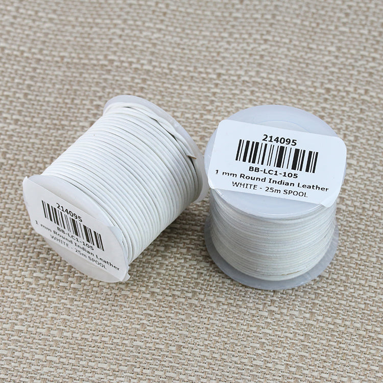 1mm round Indian leather - white - 25m SPOOL