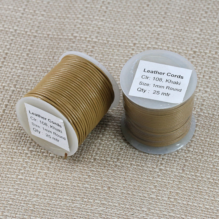 1mm round Indian leather - khaki - 25m SPOOL