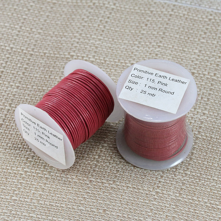 1mm round Indian leather - pink - 25m SPOOL