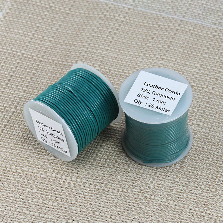 1mm round Indian leather - turquoise - 25m SPOOL
