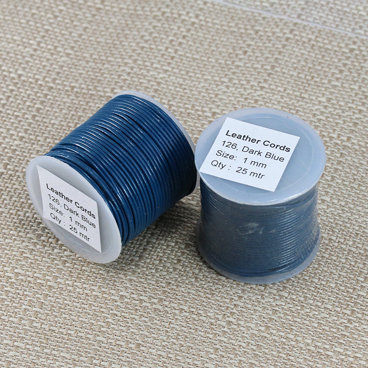 1mm round Indian leather - dark blue - 25m SPOOL