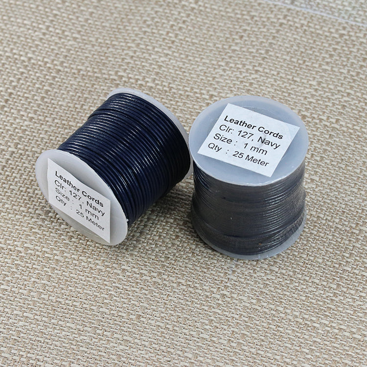 1mm round Indian leather - navy - 25m SPOOL