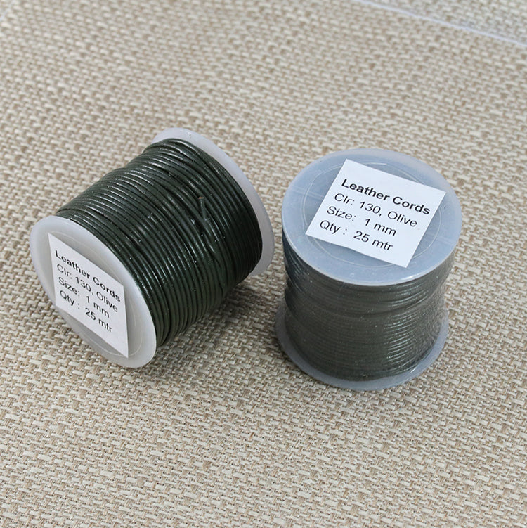 1mm round Indian leather - olive - 25m SPOOL
