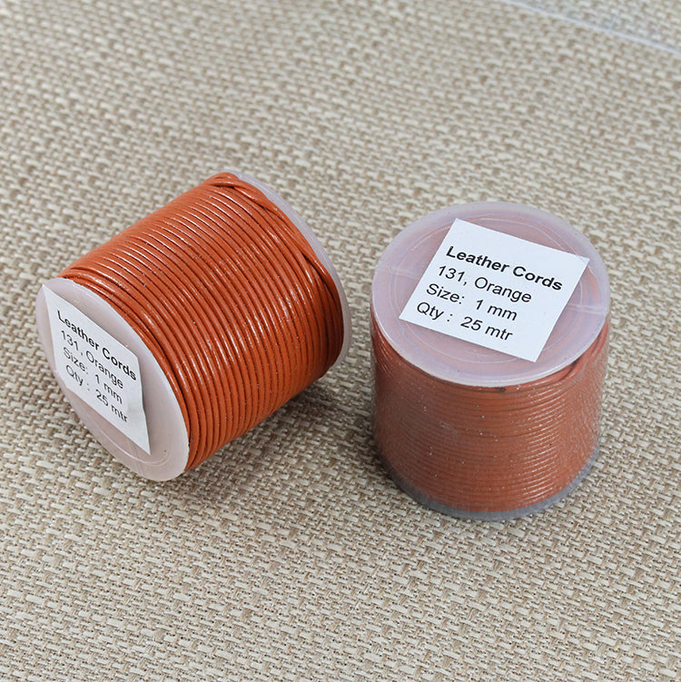 1mm round Indian leather - orange - 25m SPOOL