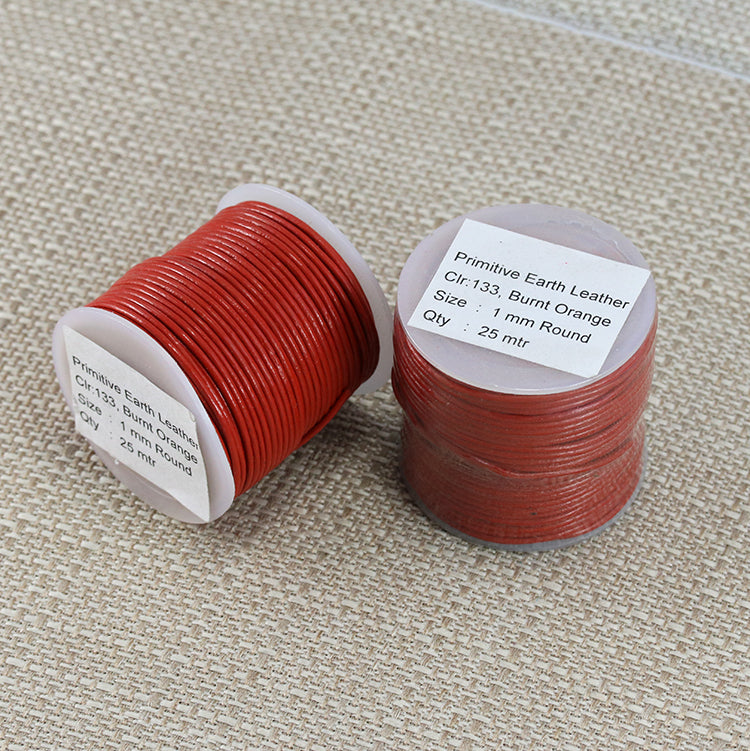 1mm round Indian leather - burnt orange - 25m SPOOL
