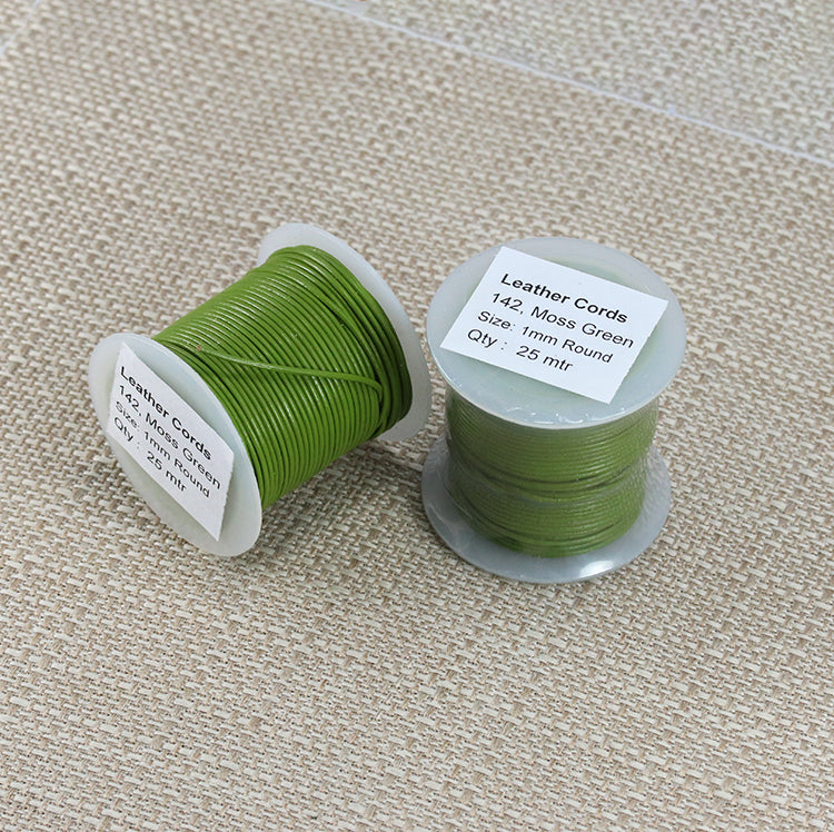 1mm round Indian leather - moss green - 25m SPOOL