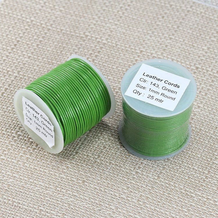 1mm round Indian leather - green - 25m SPOOL