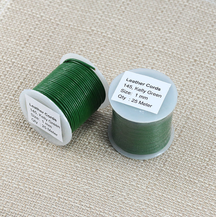 1mm round Indian leather - kelly green - 25m SPOOL
