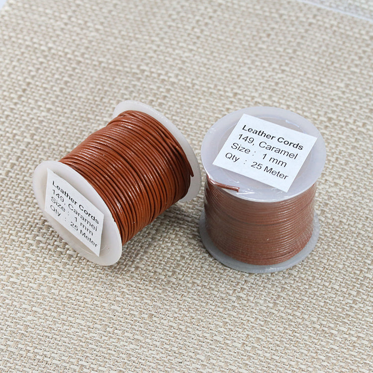1mm round Indian leather - caramel - 25m SPOOL