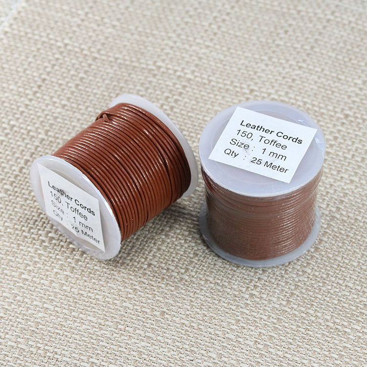 1mm round Indian leather - toffee - 25m SPOOL