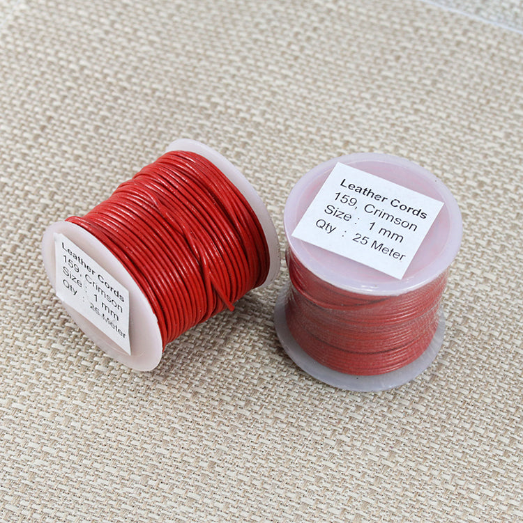 1mm round Indian leather - crimson - 25m SPOOL