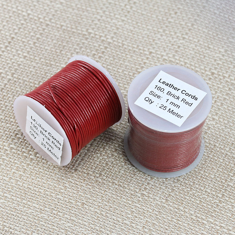 1mm round Indian leather - brick red - 25m SPOOL