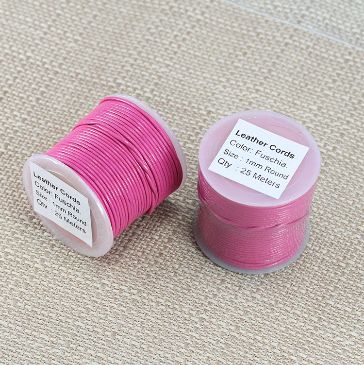 1mm round Indian leather - fuchsia - 25m SPOOL
