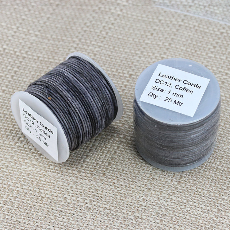 1mm round Indian leather - weathered COFFEE - 25m SPOOL