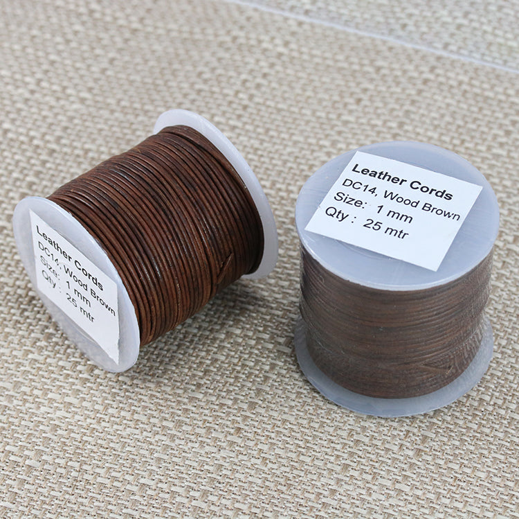 1mm round Indian leather - weathered WOOD - 25m SPOOL