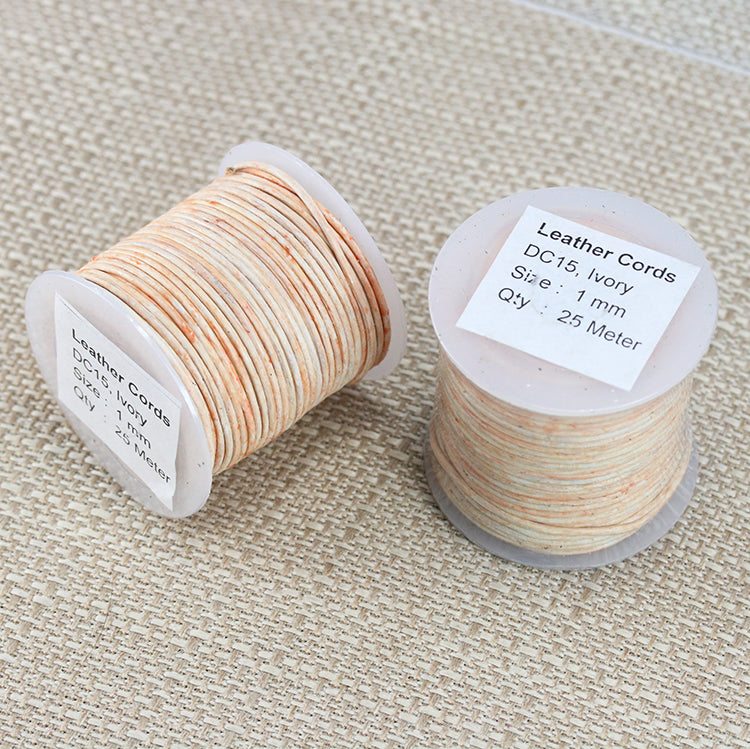 1mm round Indian leather - weathered IVORY - 25m SPOOL