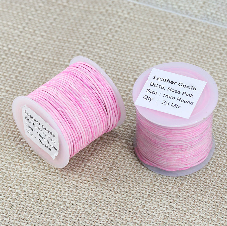 1mm round Indian leather - weathered ROSE - 25m SPOOL