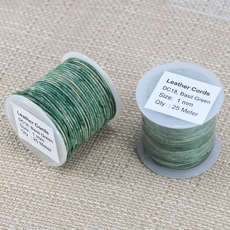 1mm round Indian leather - weathered BASIL - 25m SPOOL