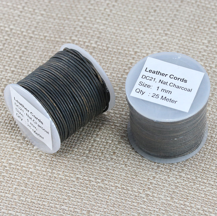 1mm round Indian leather - NATURAL CHARCOAL - 25m SPOOL