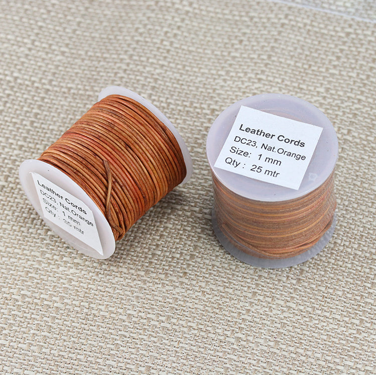 1mm round Indian leather - NATURAL ORANGE - 25m SPOOL