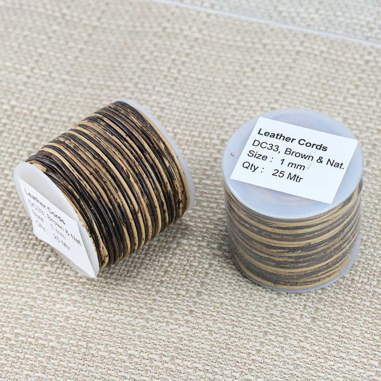 1mm round Indian leather - BROWN & NATURAL - 25m SPOOL