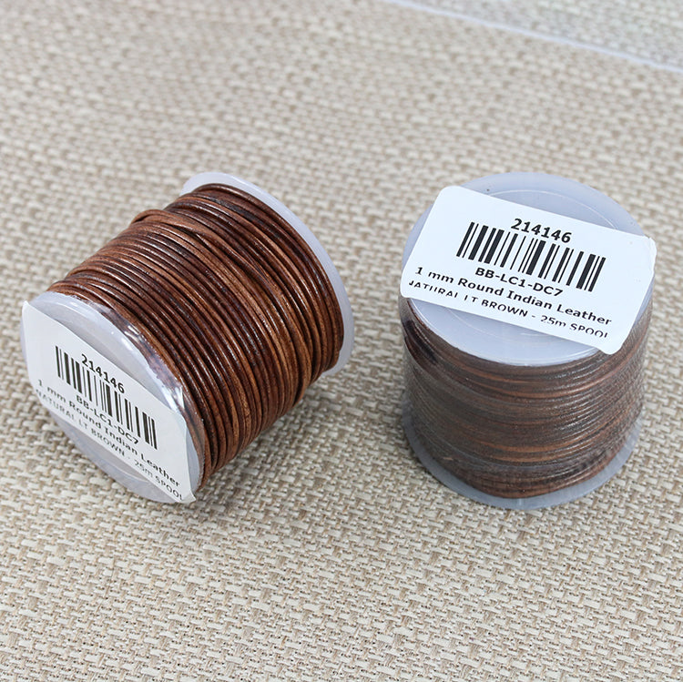 1mm round Indian leather - natural lt brown - 25m SPOOL