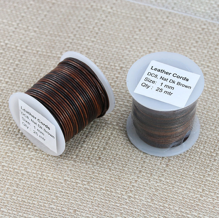 1mm round Indian leather - natural dark brown - 25m SPOOL