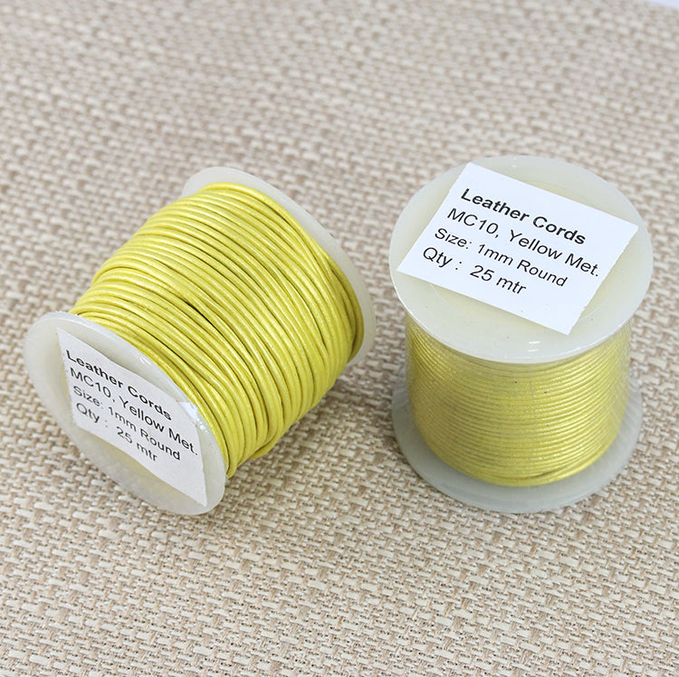 1mm round Indian leather - yellow metallic - 25m SPOOL