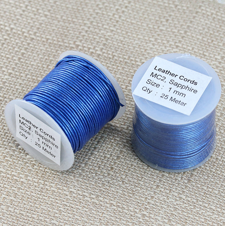 1mm round Indian leather - sapphire metallic - 25m SPOOL
