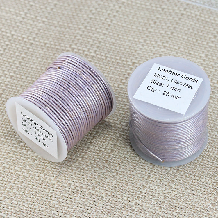 1mm round Indian leather - lilac METALLIC - 25m SPOOL