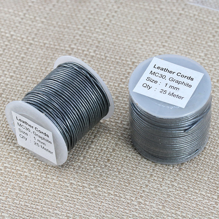 1mm round Indian leather - graphite - 25m SPOOL
