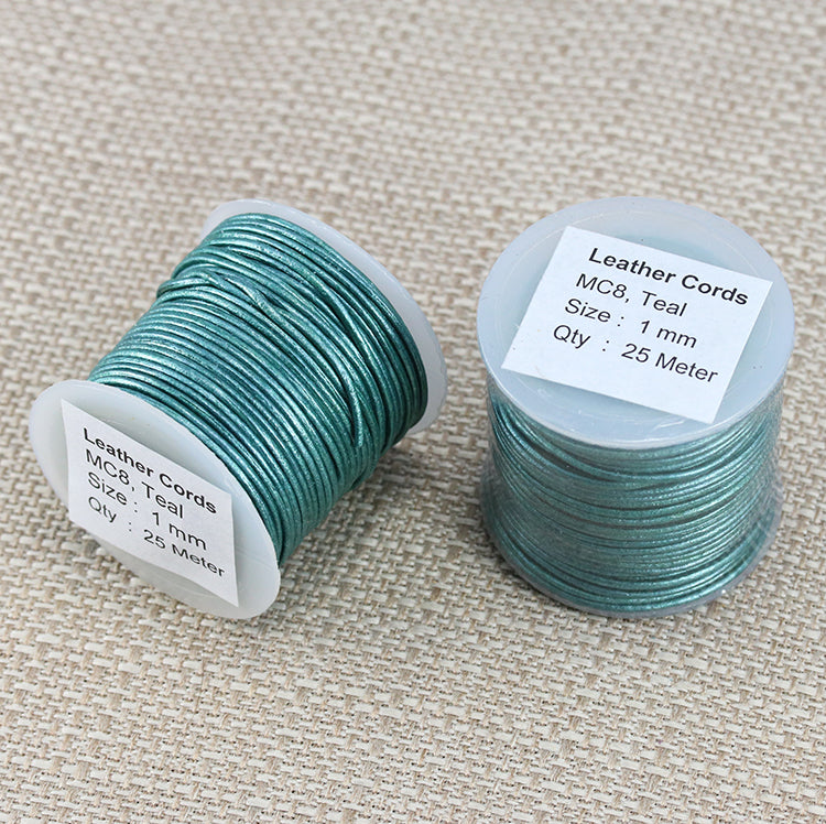 1mm round Indian leather - teal metallic - 25m SPOOL