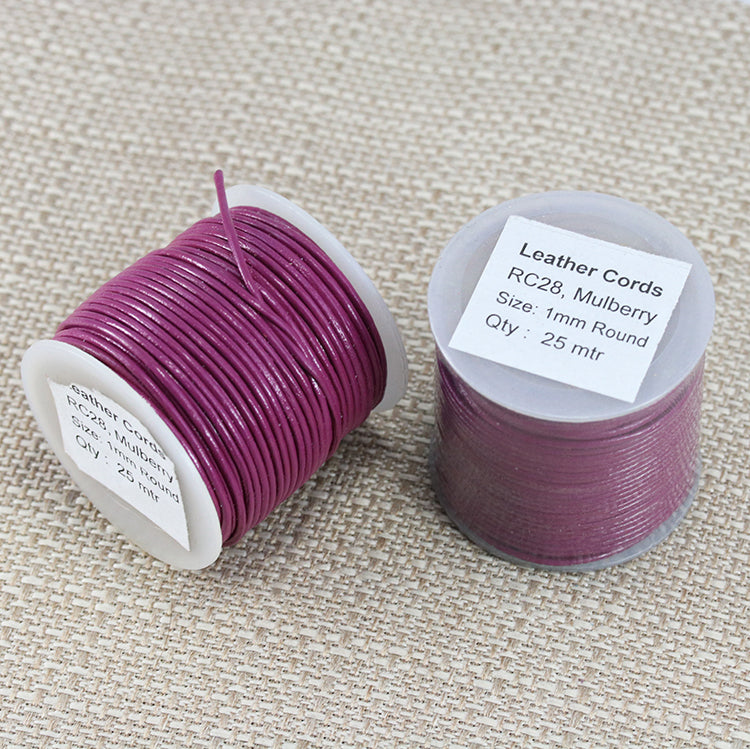 1mm round Indian leather - mulberry - 25m SPOOL