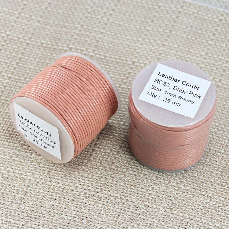 1mm round Indian leather - baby pink - 25m SPOOL