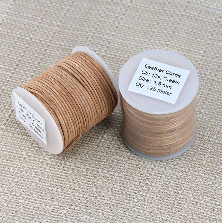 1.5mm round Indian leather - cream - 25m SPOOL