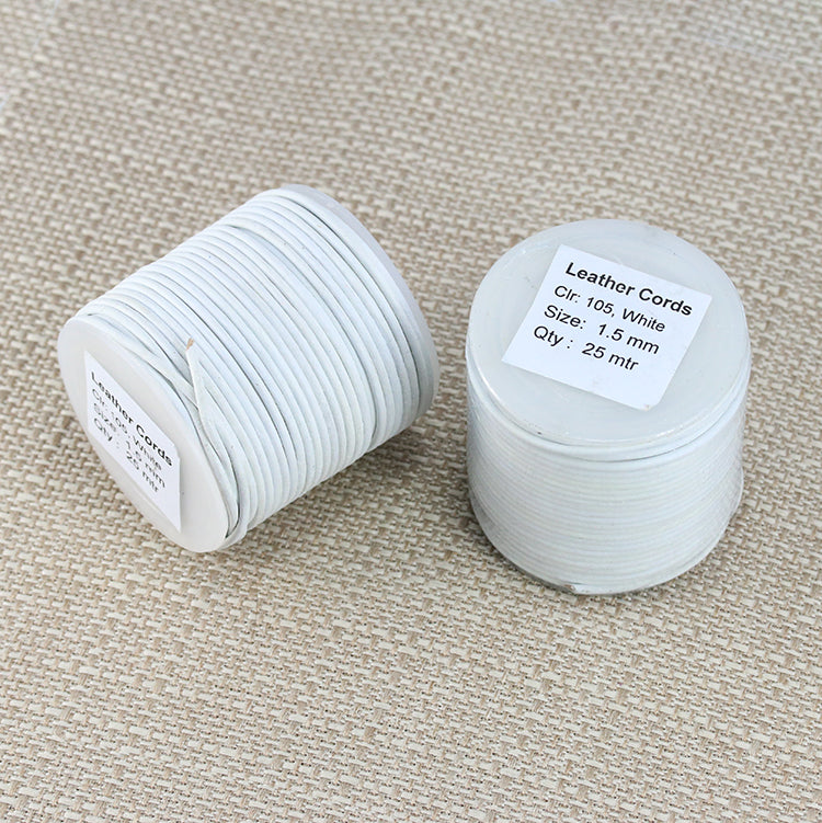 1.5mm round Indian leather - white - 25m SPOOL