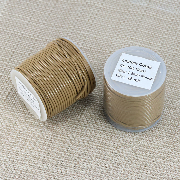1.5mm round Indian leather - khaki - 25m SPOOL