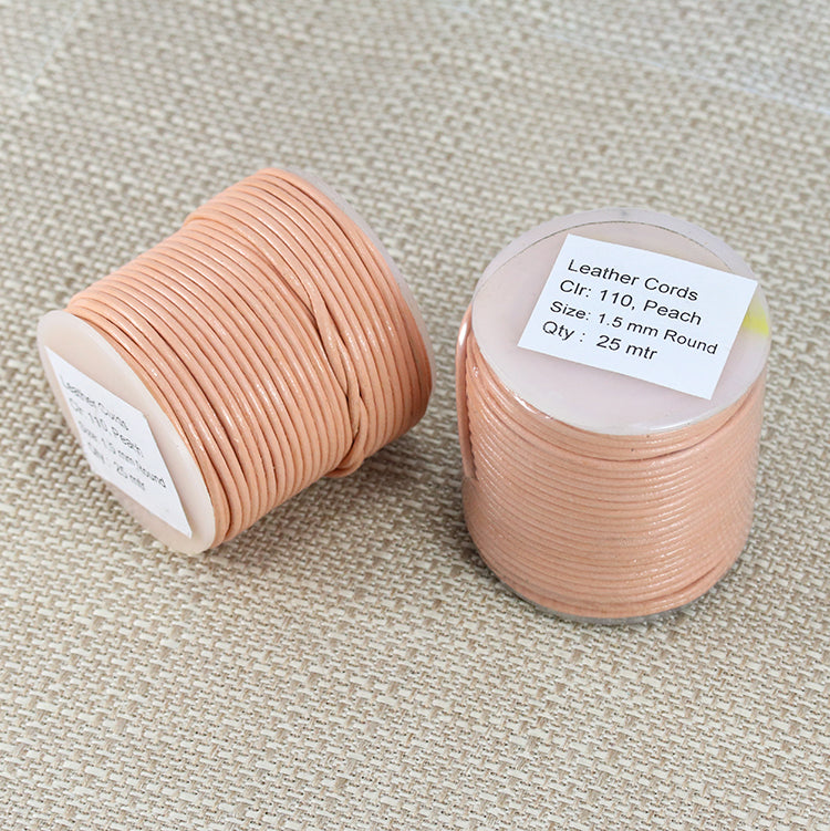 1.5mm round Indian leather - peach - 25m SPOOL
