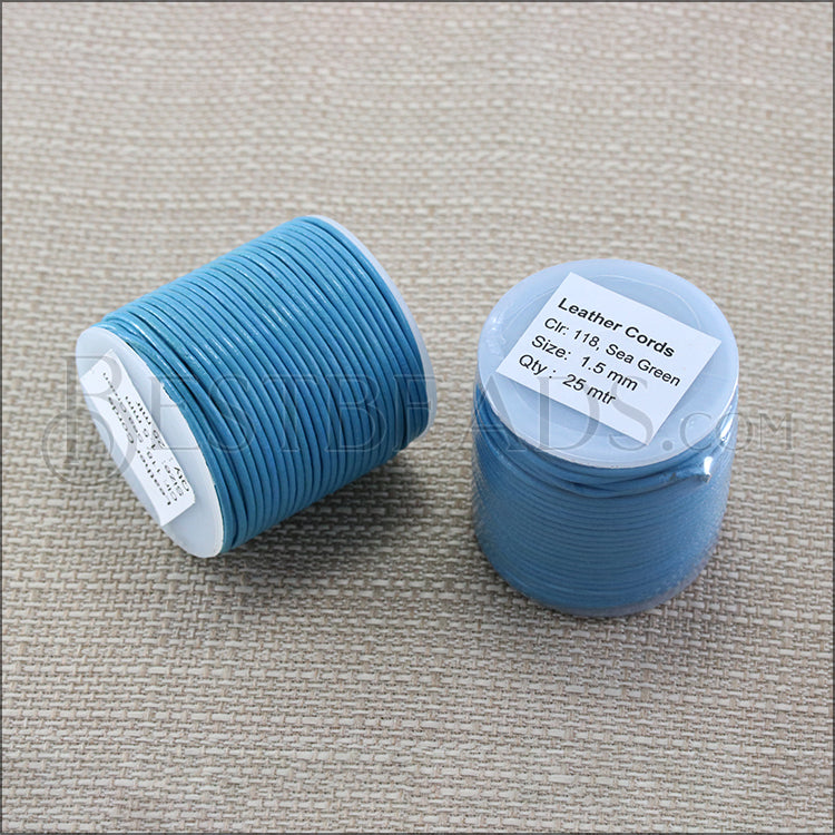 1.5mm round Indian leather - seafoam green - 25m SPOOL