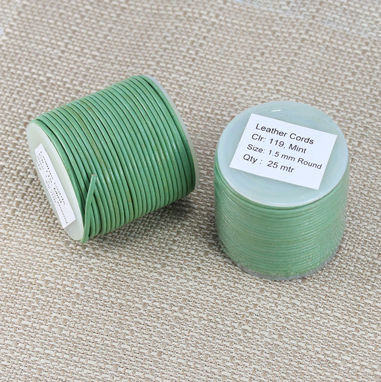 1.5mm round Indian leather - mint - 25m SPOOL