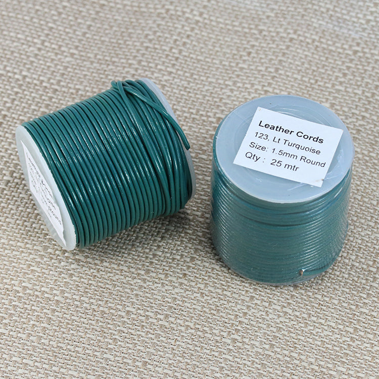 1.5mm round Indian leather - lt turquoise - 25m SPOOL