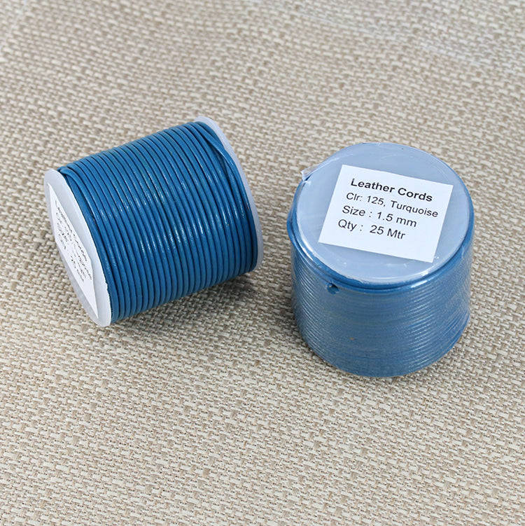 1.5mm round Indian leather - turquoise - 25m SPOOL