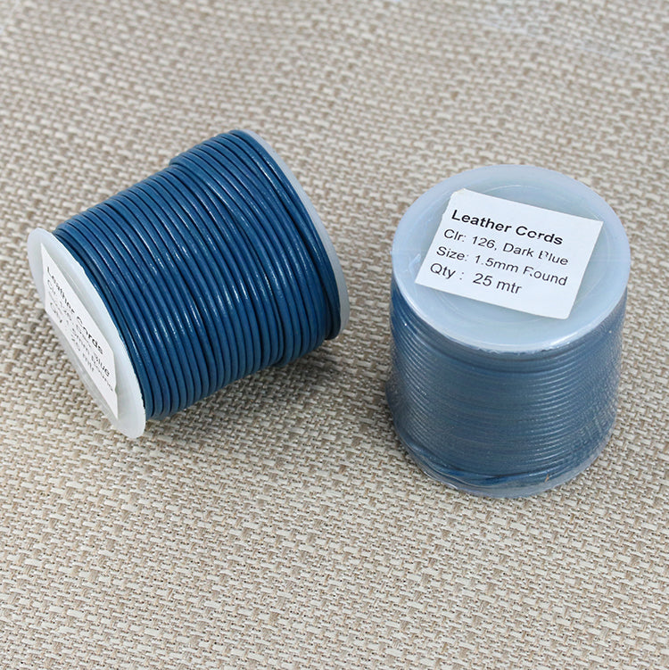 1.5mm round Indian leather - dark blue - 25m SPOOL