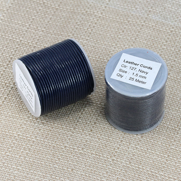 1.5mm round Indian leather - navy - 25m SPOOL